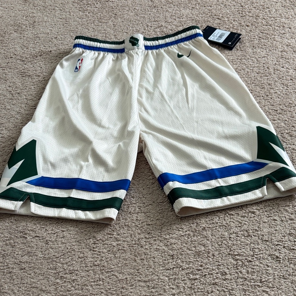 Milwaukee Bucks City Edition Nike Youth Cream and Green Athletic Shorts